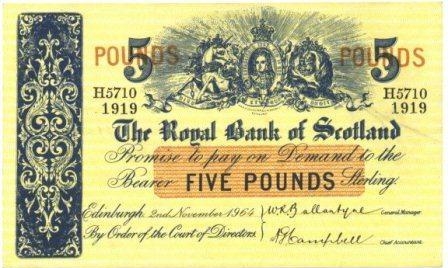 5. Королевский банк Шотландии Ј 5 записку с 1964 г