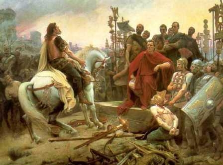 26. Верцингеторикс сдаётся Юлию Цезарю после проигранной битвы при Алезии