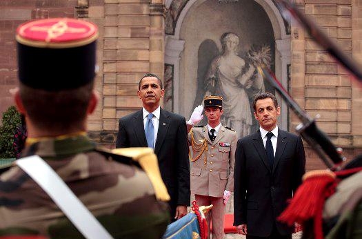 60. Бывший президент Франции Николя Саркози и президента США Барака Обамы, до саммита НАТО в Страсбурге, 3 апреля 2009 года