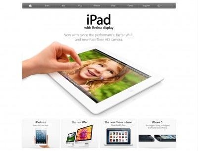 93. Apple's homepage, displaying the fourth-generation iPad