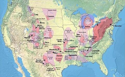 22. Карта газосланцевых месторождений США, EIA