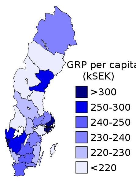 31. Валовой региональный продукт (ВРП) на душу населения в тыс. крон (2004)