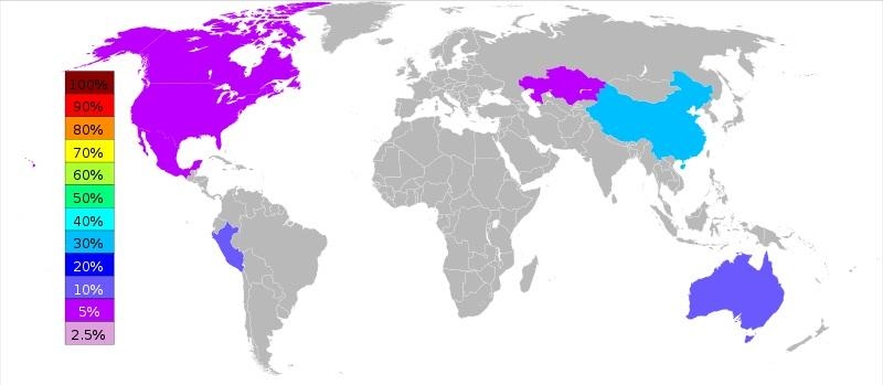 8. Процент выхода цинка в 2006 году по странам