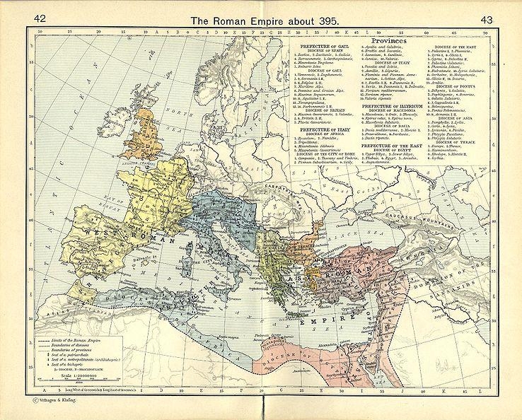 2.27 Карта Римской империи около 395 г., показывающая префектуры Галлию, Италию, Иллирию и Восток