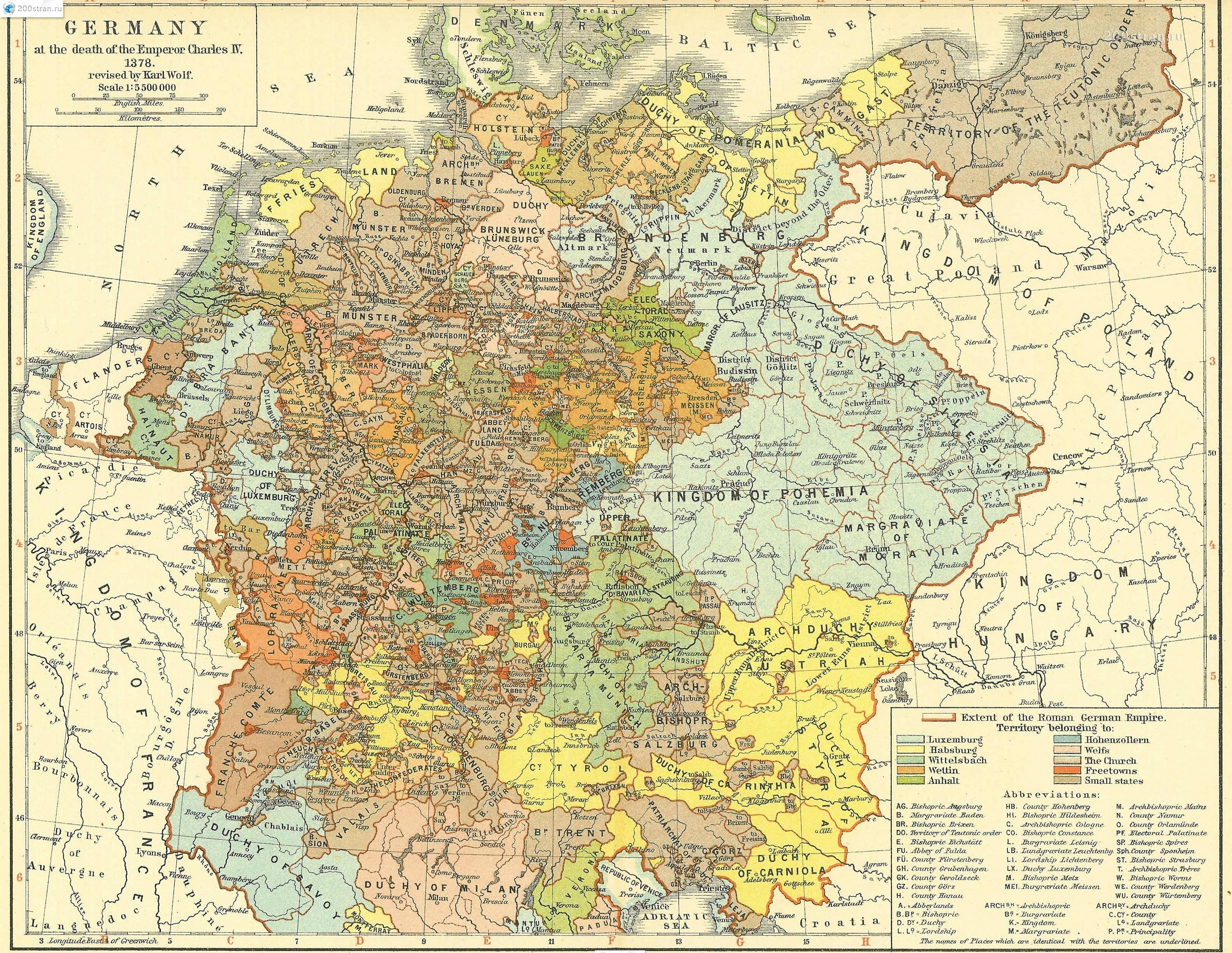 Карта Германии в 1378 году