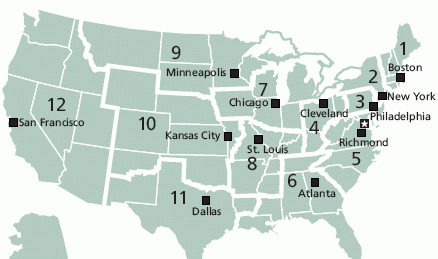 Города, в которых расположены резервные банки в Федеральной резервной системе