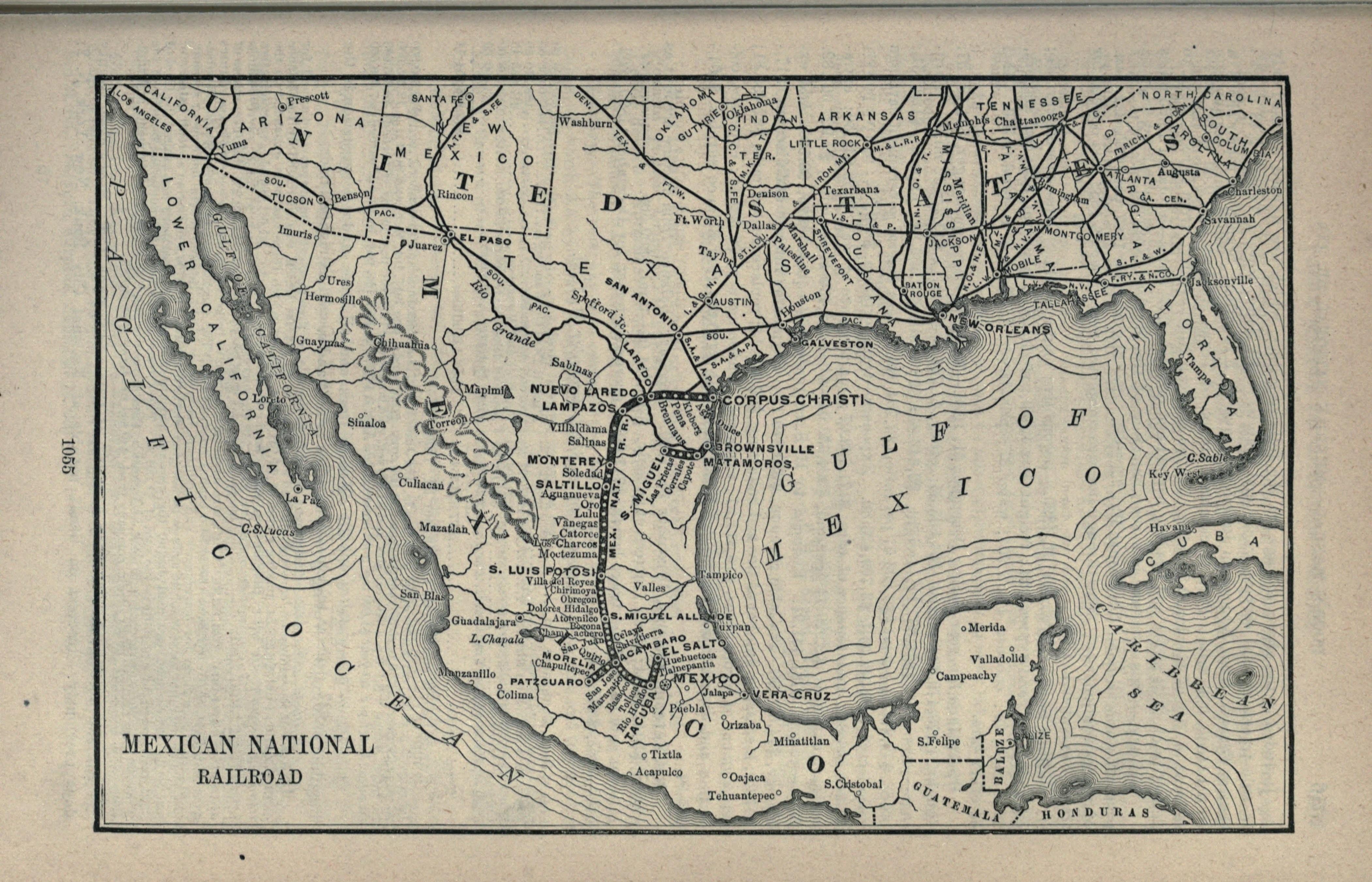 карта железной дороги Мексики в 1891 году
