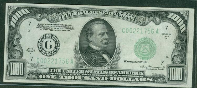 Гровер Кливленд на банкноте 1000 долларов