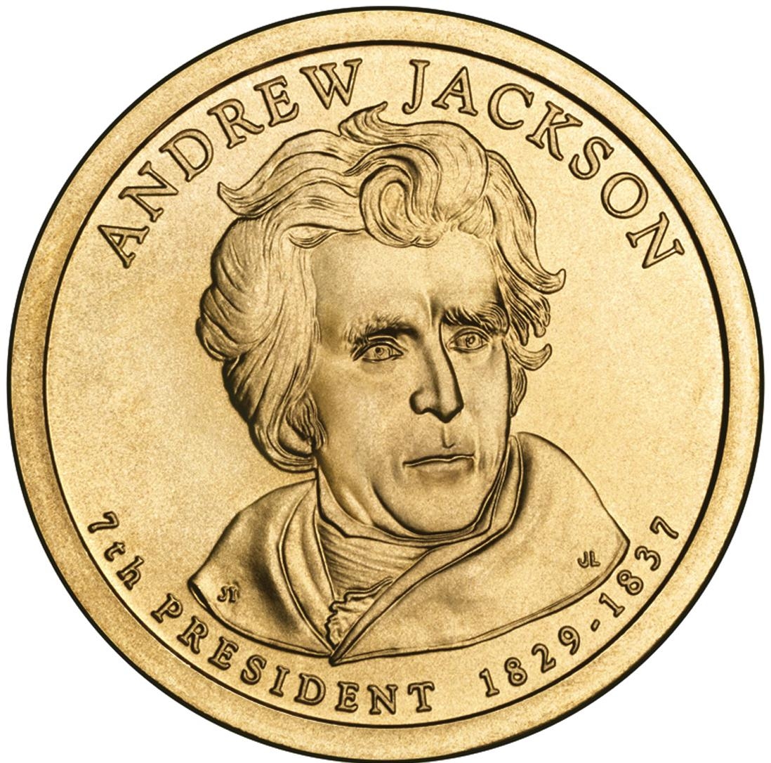 Монета с изображением Джексона, противника создателей системы ФРС