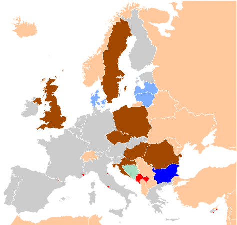 Карта Европы в Еврозоне ЕВС