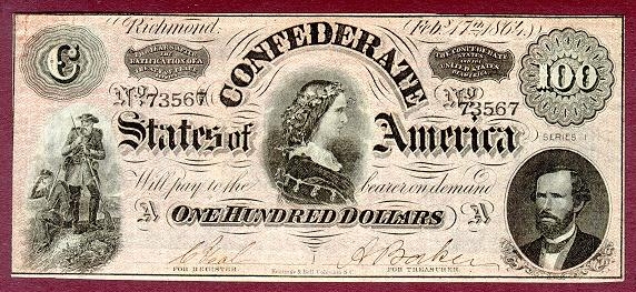 100 долларовая купюра Конфедерации