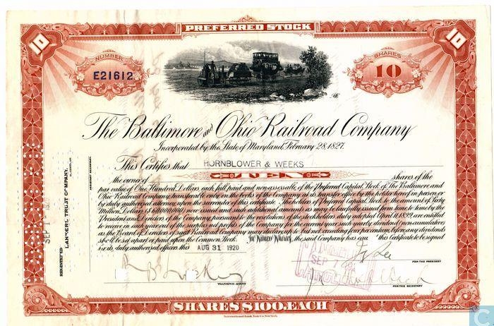 Сертификат привилегированной акции The Baltimore And Ohio Reilroad Company