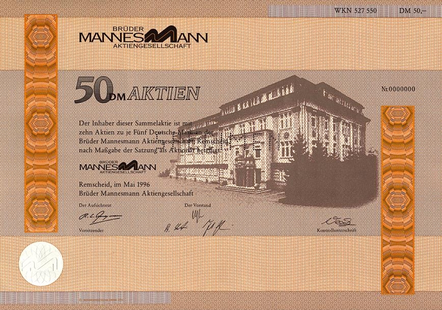Сертификат привилегированной акции компании Mannes Mann