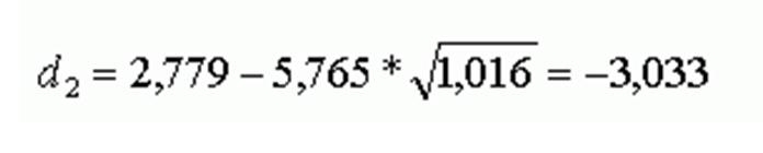 Расчет переменной d2 для формулы Блэка-Шоулза в случае ОАО Ростелеком