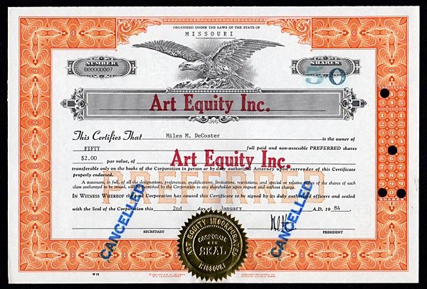 Сертификат привилегированной акции корпорации Art Equity