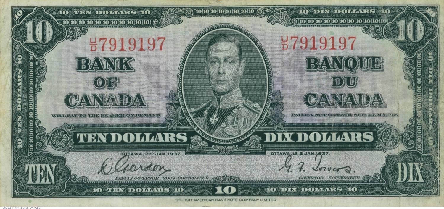 10 Канадских долларов старого образца