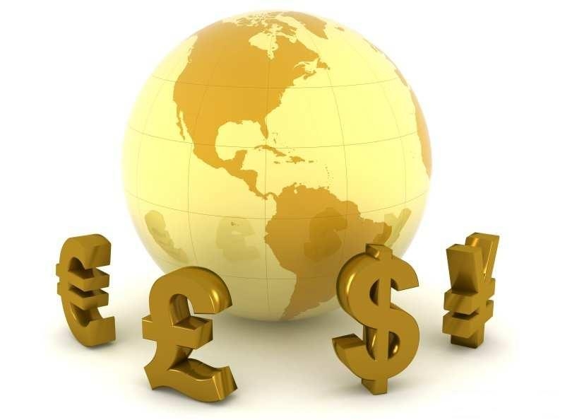 Отображение символов основных валют на фоне глобуса