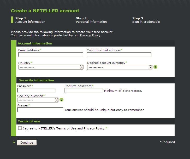 регистрация в системе NETELLER