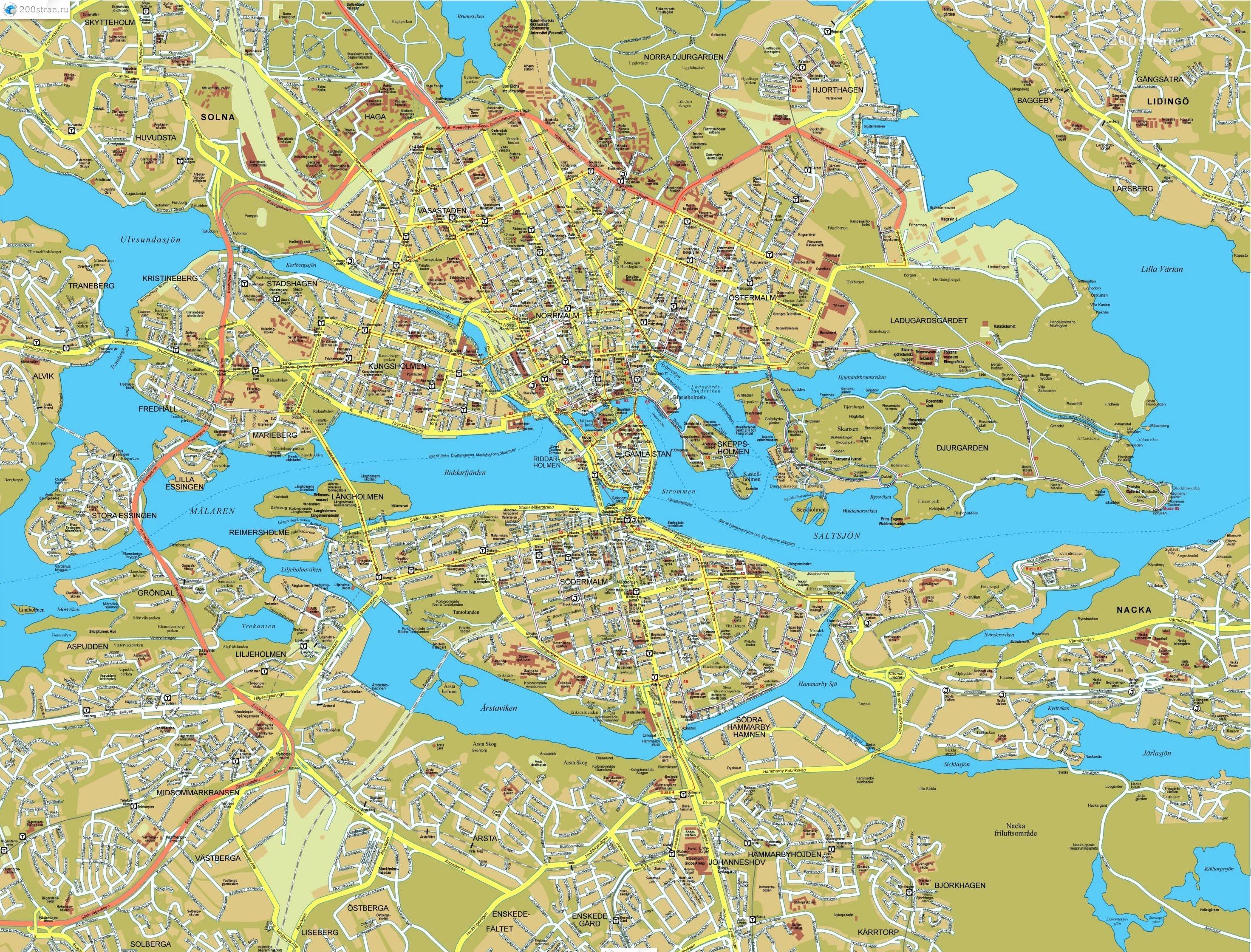 Очень подробная карта Стокгольма
