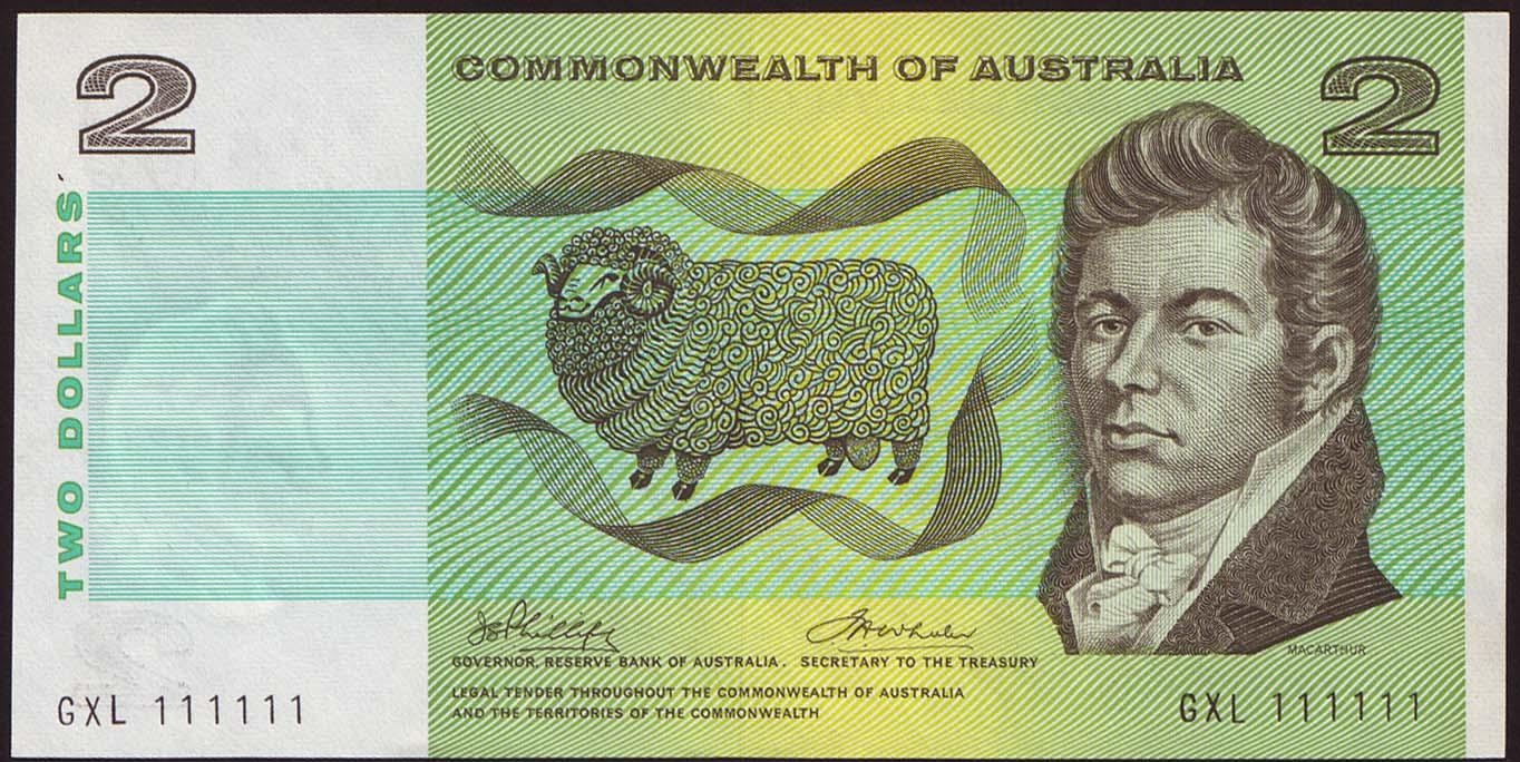 Лицевая сторона банкноты Австралии номиналом 2 Доллара