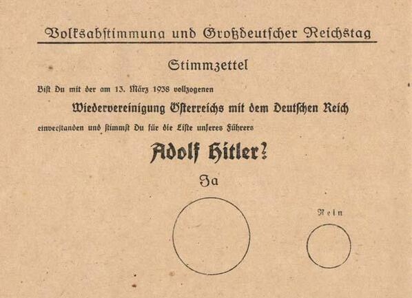 Бланк для голосования жителей Германии и присоедененной Австрии