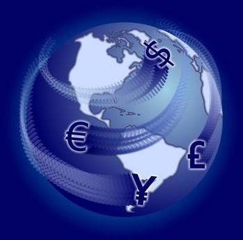 Планета и символы денег валютных курсов