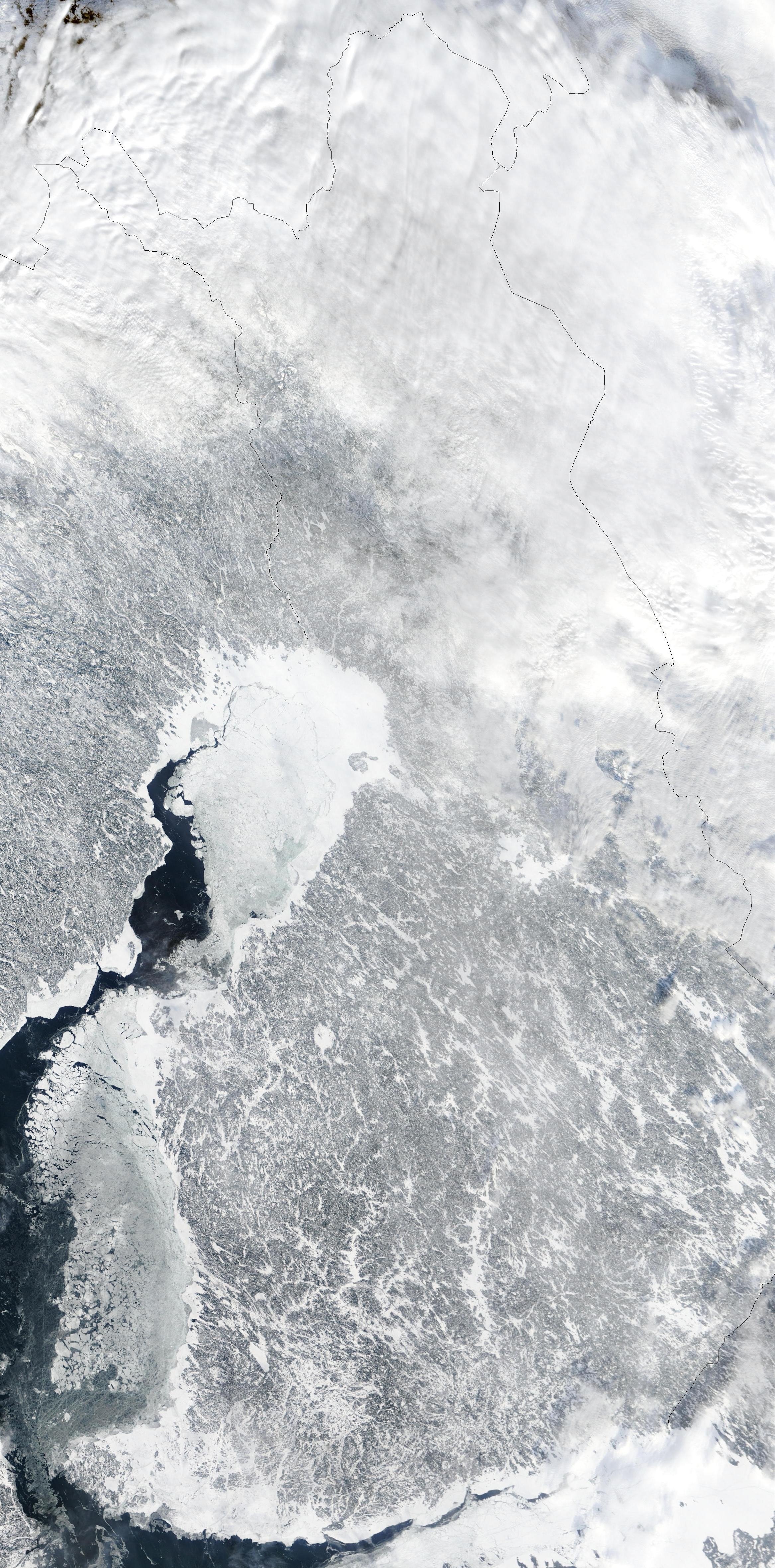 22. Заснеженная Финляндия на снимке из космоса, февраль 2003