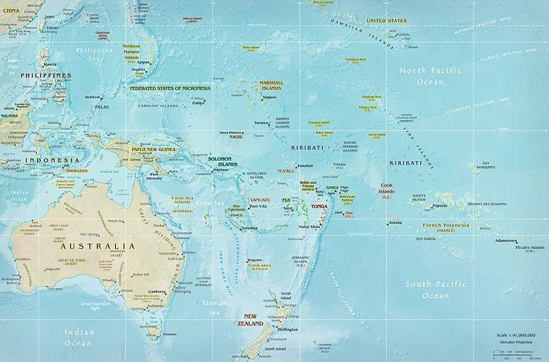3. Физическая карта Океании (на английском)