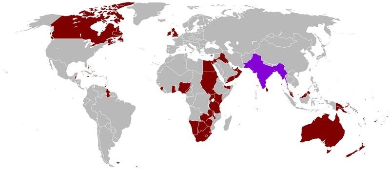 33. Британская империя — Пакистан, Индия и Бирма показаны фиолетовым цветом