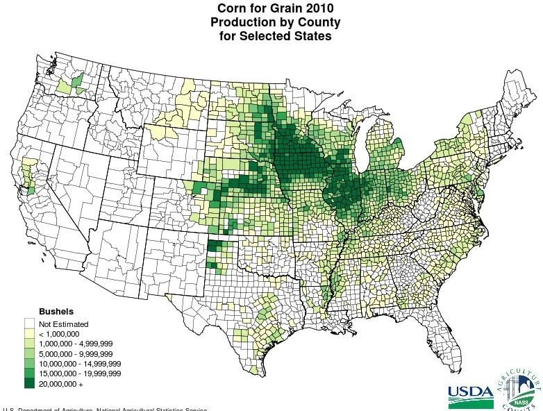 10. Распространение кукурузы в США