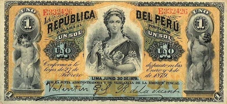 11.5 Креолка — аллегорический символ Перу на перуанском соле, 1879