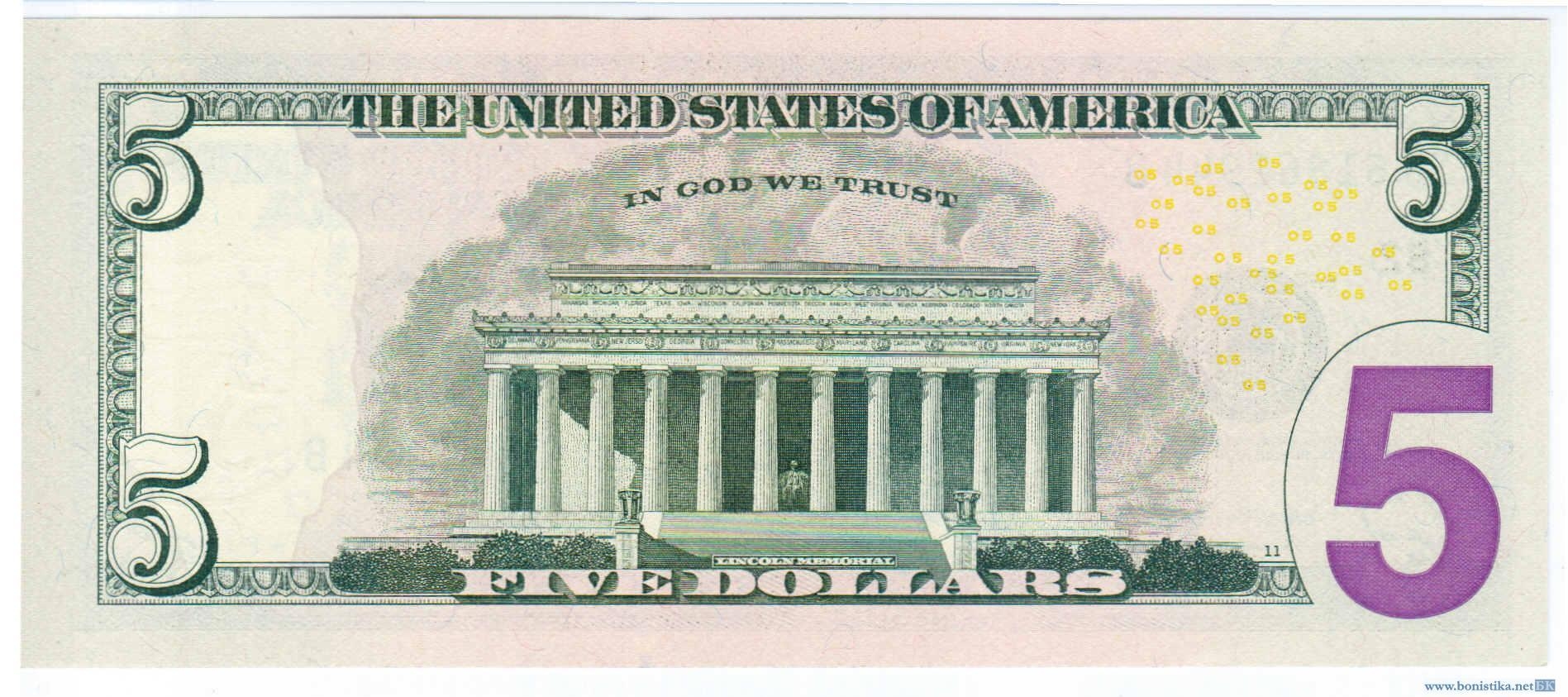 Изображение Верховного федерального суда США на банкноте в 5 долларов