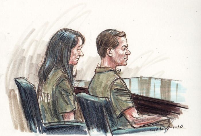 Зарисовка обвиняемых на скамье подсудимых в Верховном федеральном суде США