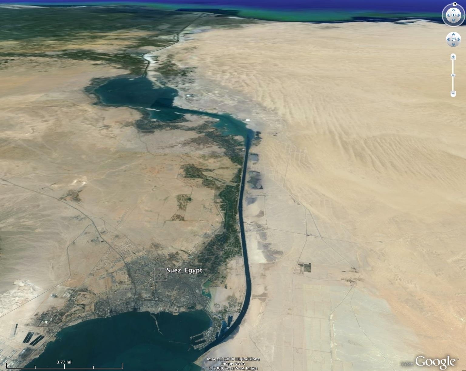 Карта и спутниковый снимок Суэцкого канала