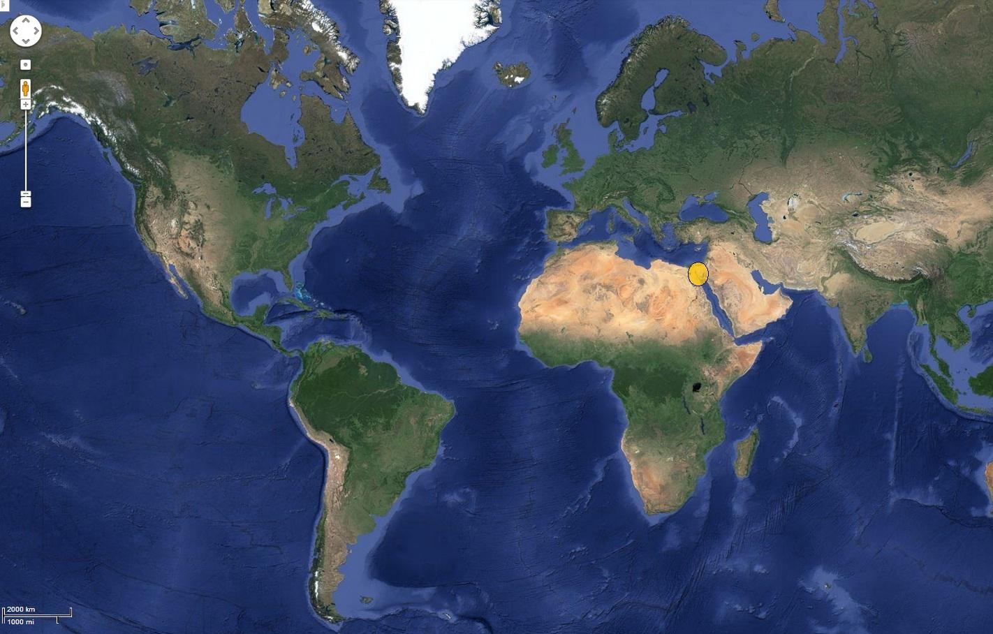 Суэцкий канал на топографической карте мира