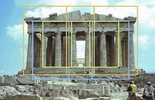 В пропорциях здания Парфенона хорошо усматривается правило золотого сечения