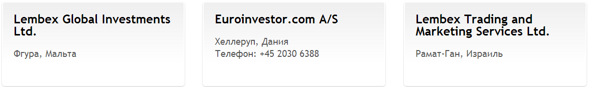 Представительства Saxo Bank, Lembex Global Investments ltd_, Euroinvestor_com AS, Lembex Trading and Marketing Services Ltd_