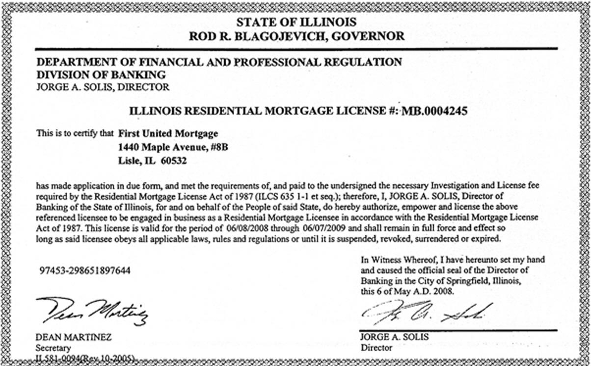 Лицензия брокера штата Иллинойс США