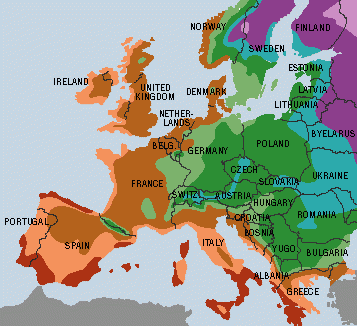 Климатические зоны в Европе