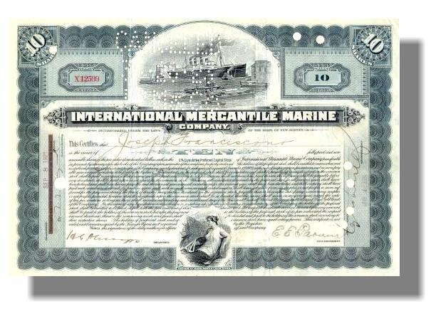 Сертификат привилегированной акции International Mercantile Marine Company в количестве 10 акций
