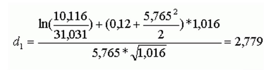 Расчет переменной d1 для формулы Блэка-Шоулза в случае ОАО Ростелеком