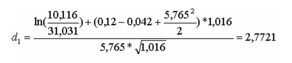 Расчет переменной d1 для формулы Норина-Вольфсона в случае ОАО Ростелеком