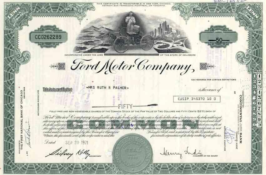 Сертификат обыкновенной акции Ford Motor Company