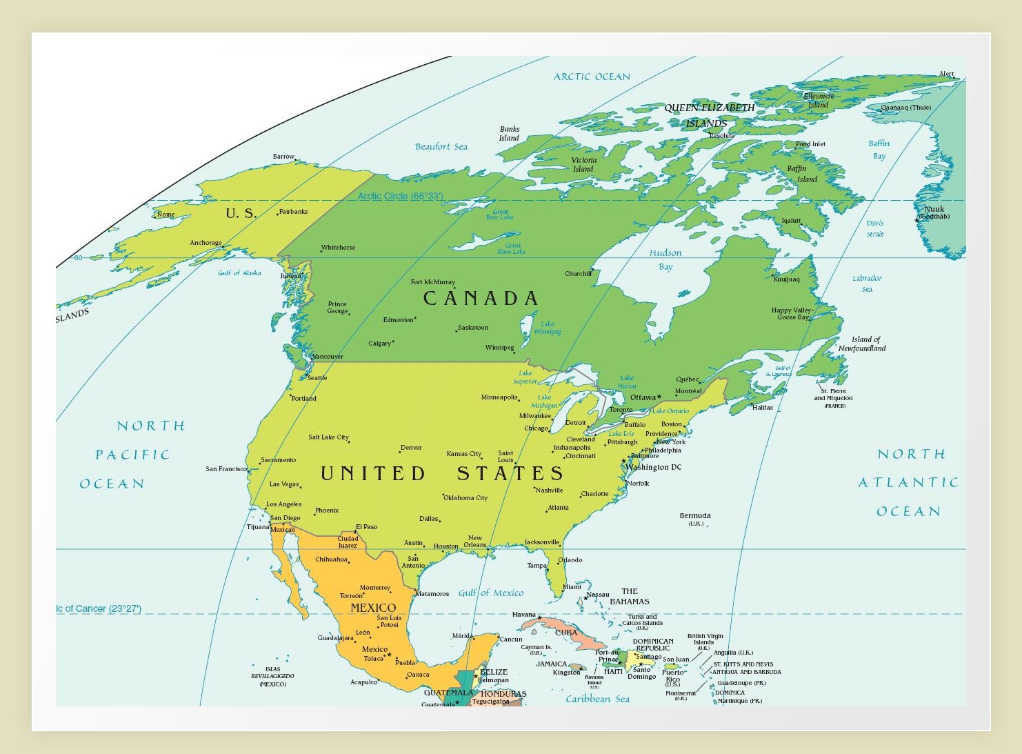 США и Канада на карте мира