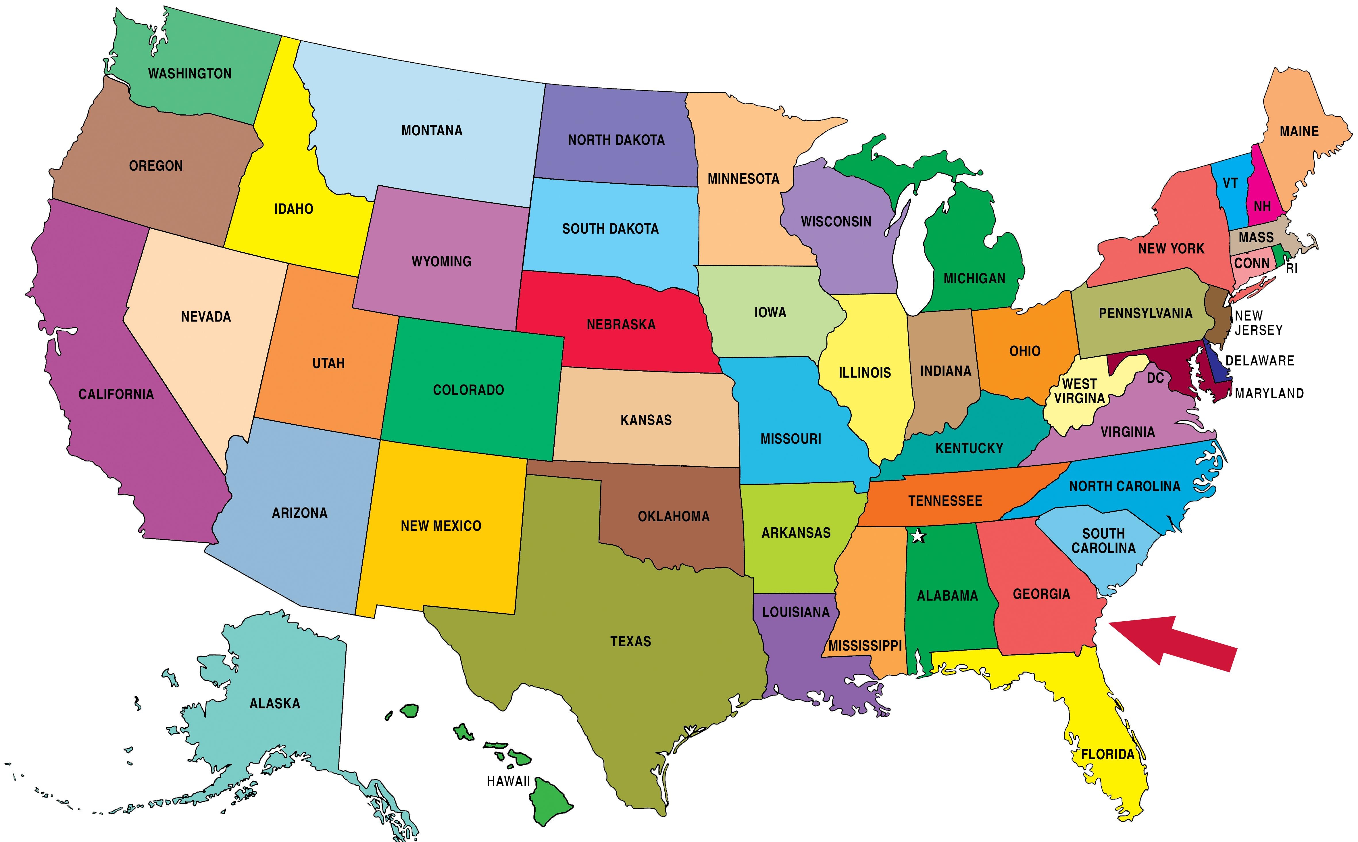 Карта Сша с разделением на штаты