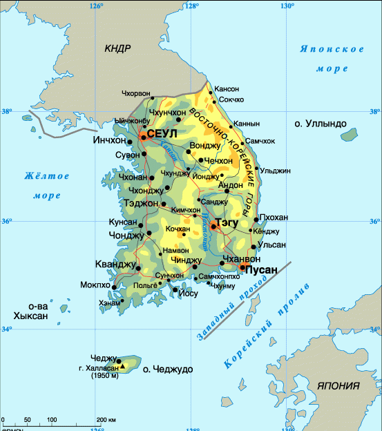 Карта Южной Кореи