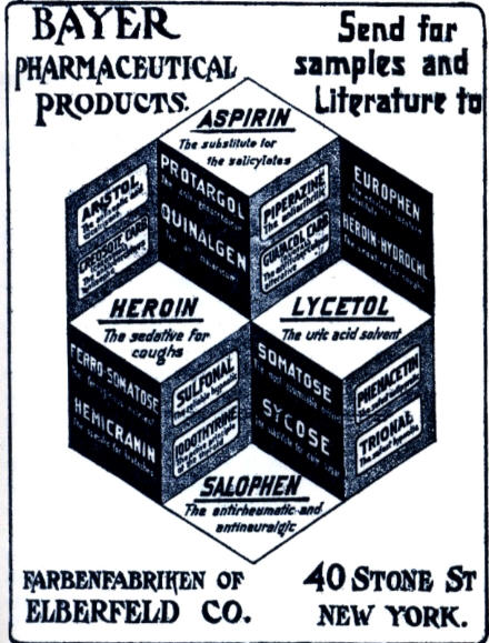 Реклама аспирина, героина, лицетола и салофена