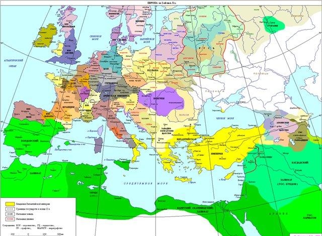 Карта Европы во второй половине 9 века