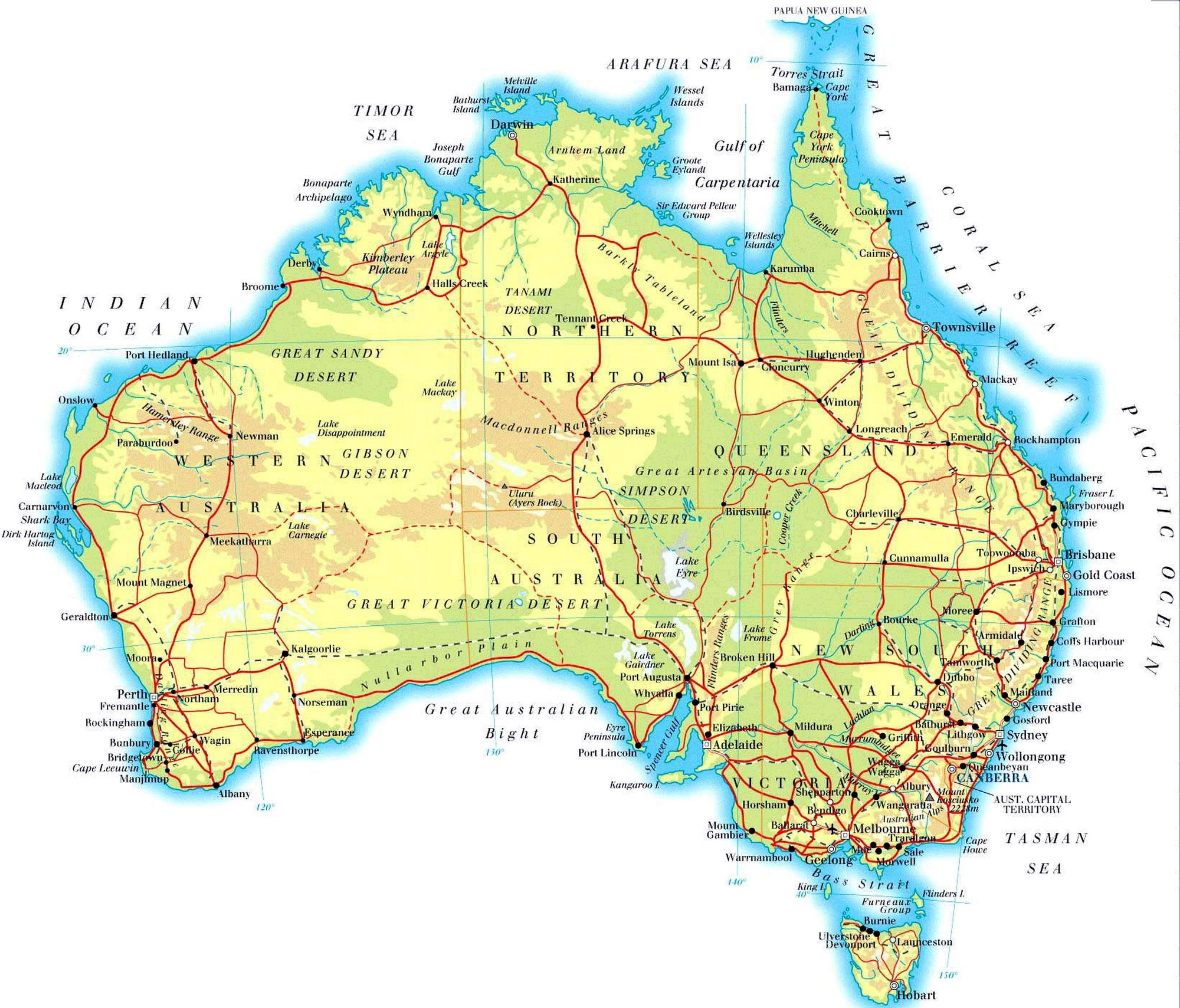 Карта Австралии географическая карта Австралии географическая