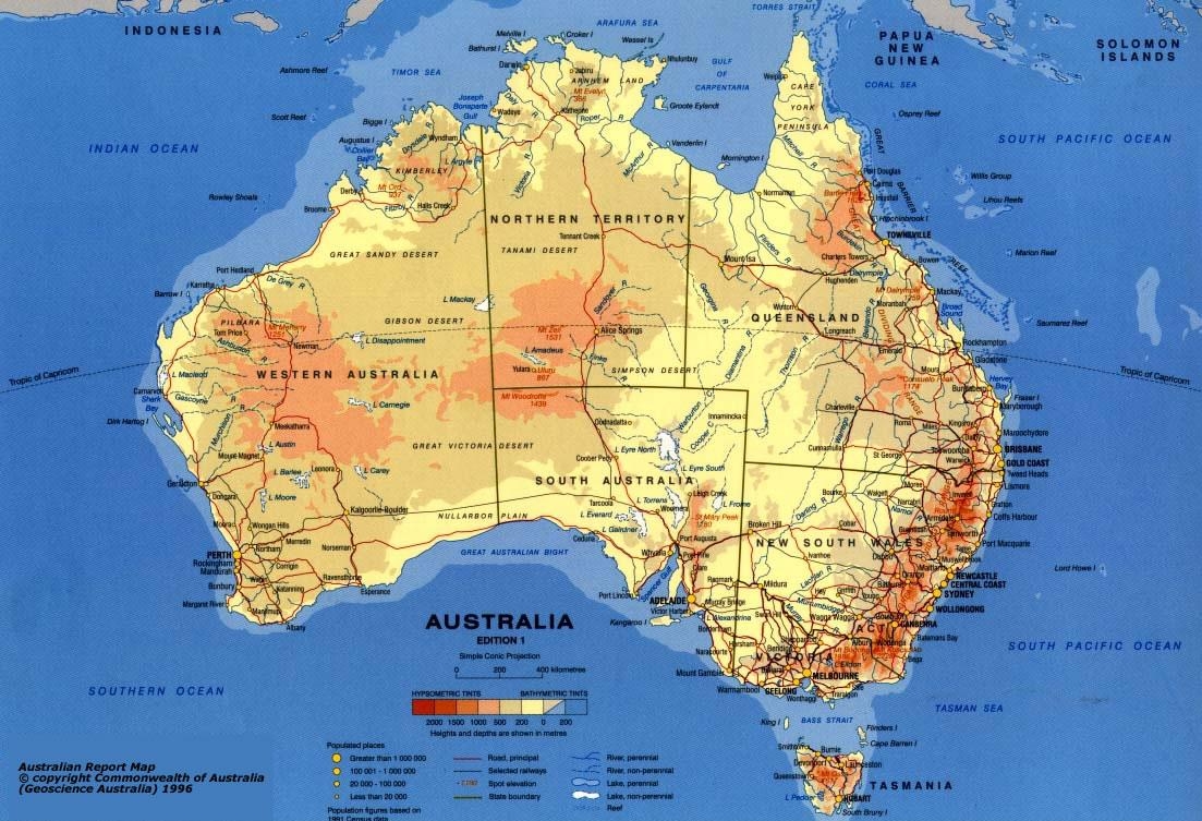 Большой Водораздельный хребет в Австралии на карте